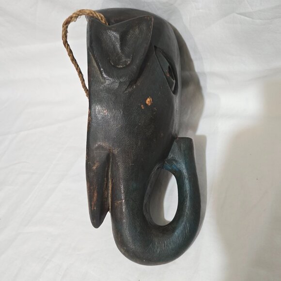 Hand Carved African Wooden Elephant Mask 12 1/2" H X 8" W x 5 1/4" D - Picture 4 of 6